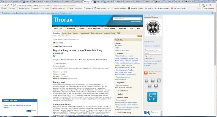 Screenshot of Thorax article page on bmj.com